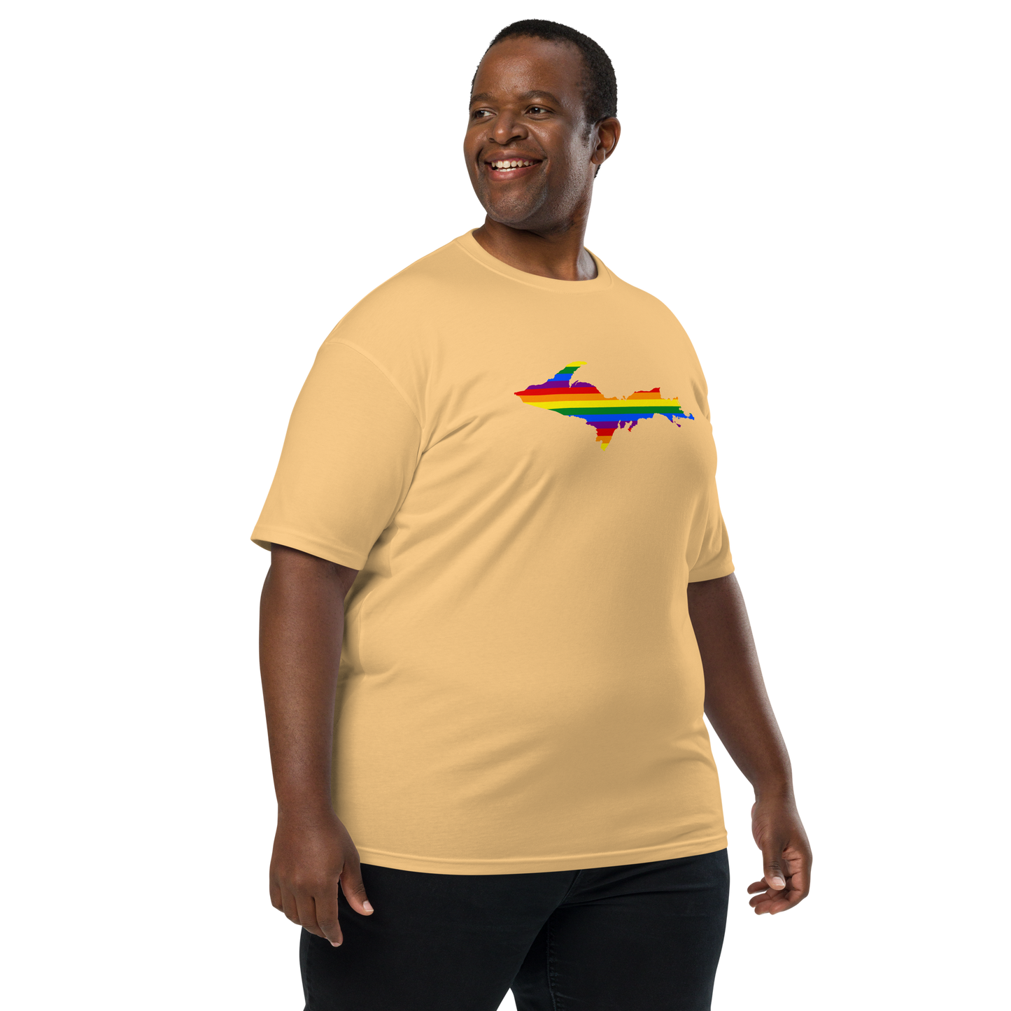 Michigan Upper Peninsula T-Shirt (w/ UP Rainbow Pride Flag) | Men's Heavyweight