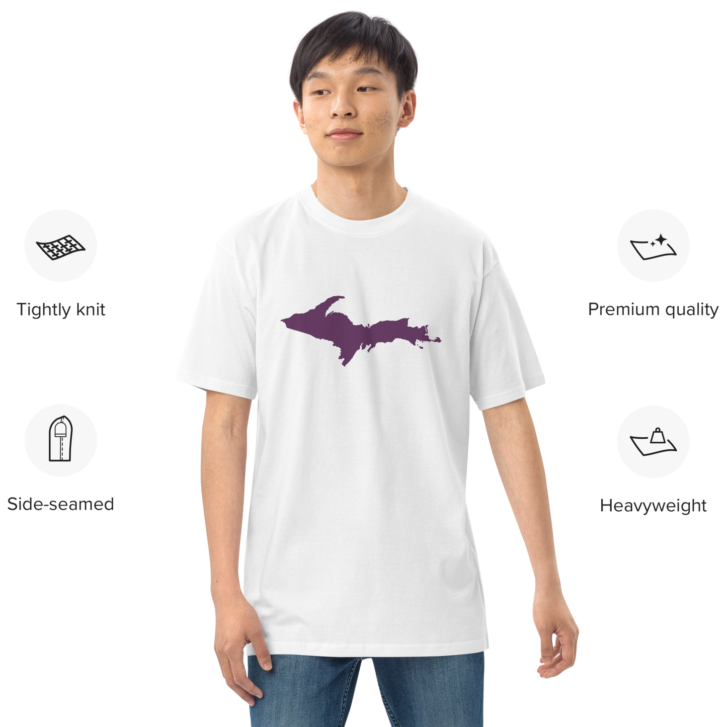 Michigan Upper Peninsula T-Shirt (w/ Plum UP Outline) | Men's Heavyweight