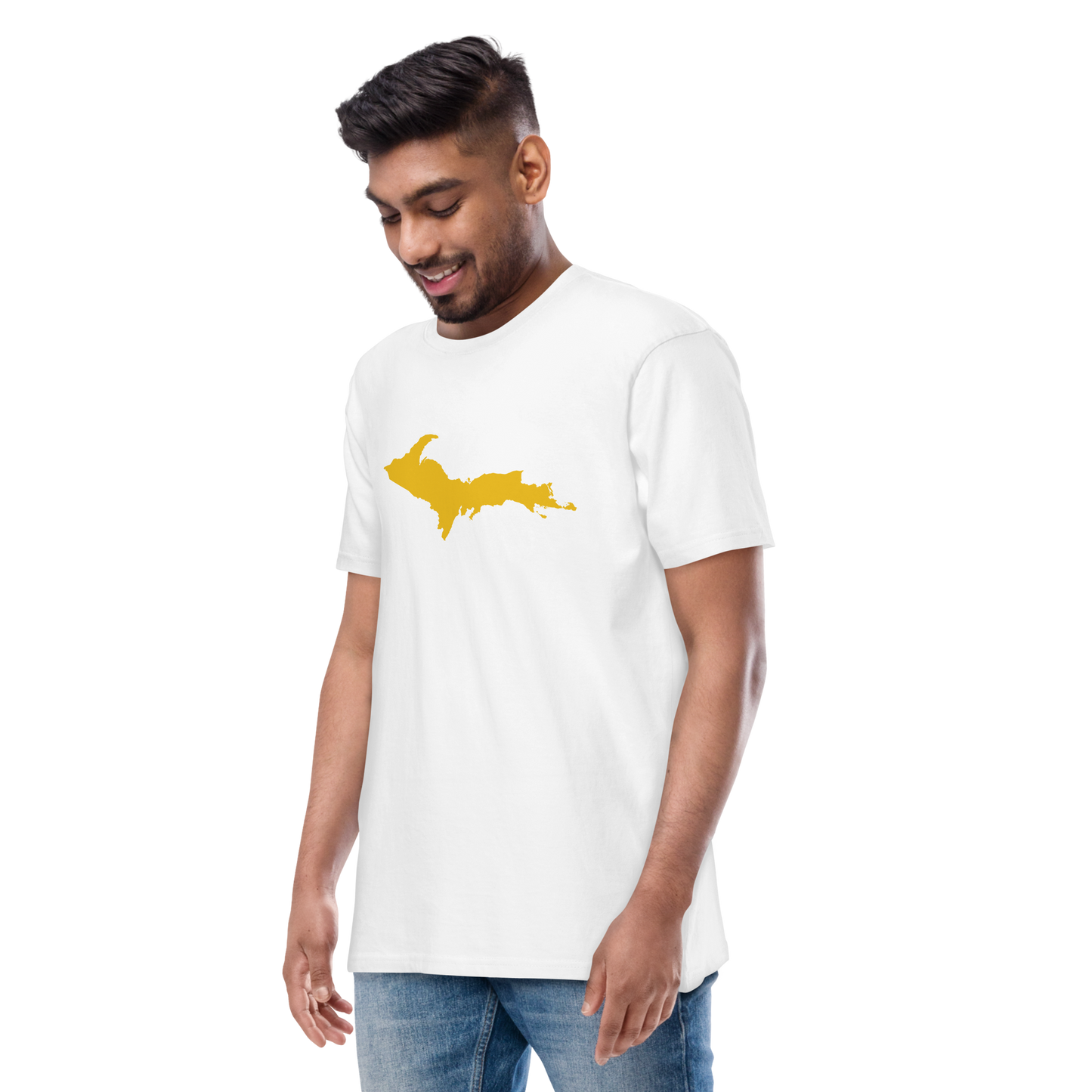 Michigan Upper Peninsula T-Shirt (w/ Gold UP Outline) | Men's Heavyweight