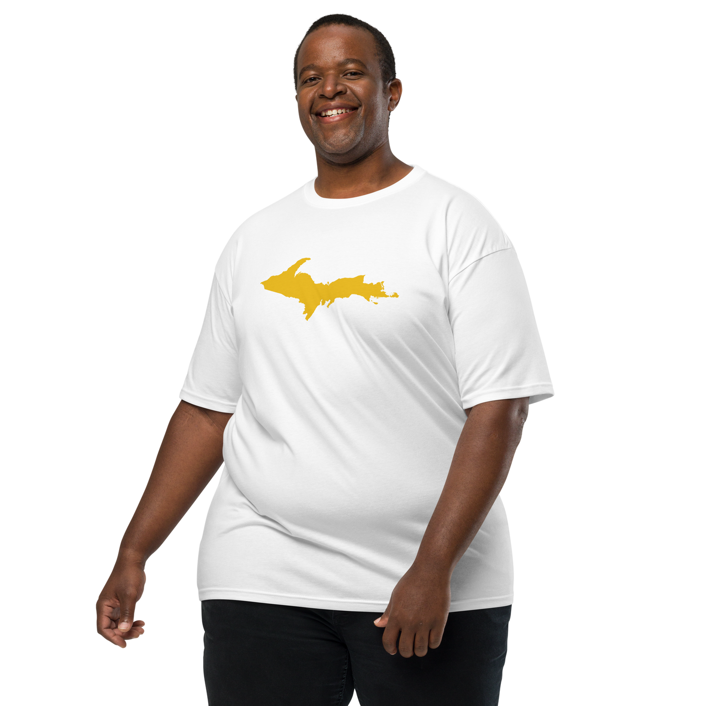 Michigan Upper Peninsula T-Shirt (w/ Gold UP Outline) | Men's Heavyweight