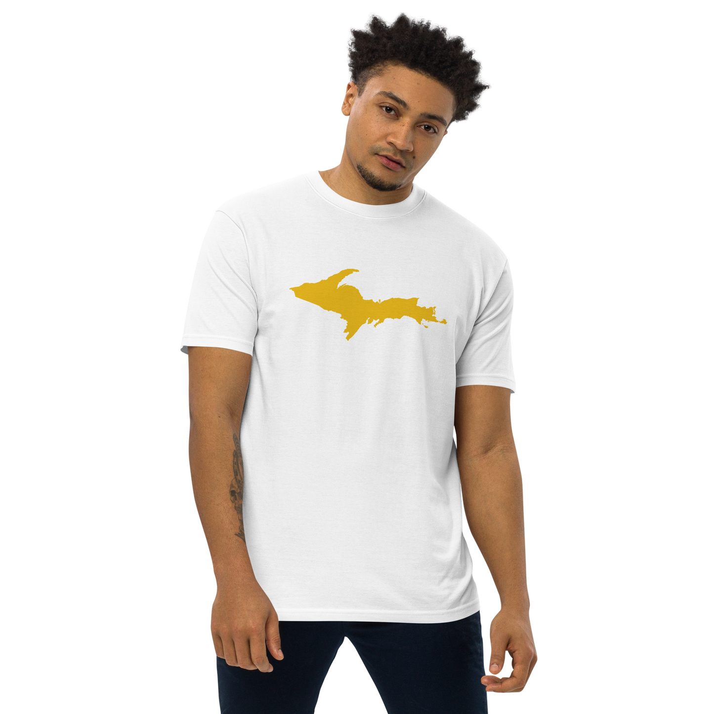 Michigan Upper Peninsula T-Shirt (w/ Gold UP Outline) | Men's Heavyweight