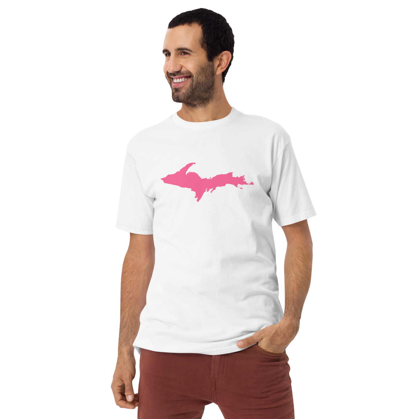 Michigan Upper Peninsula T-Shirt (w/ Pink UP Outline) | Men's Heavyweight