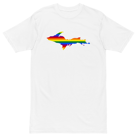 Michigan Upper Peninsula T-Shirt (w/ UP Rainbow Pride Flag) | Men's Heavyweight