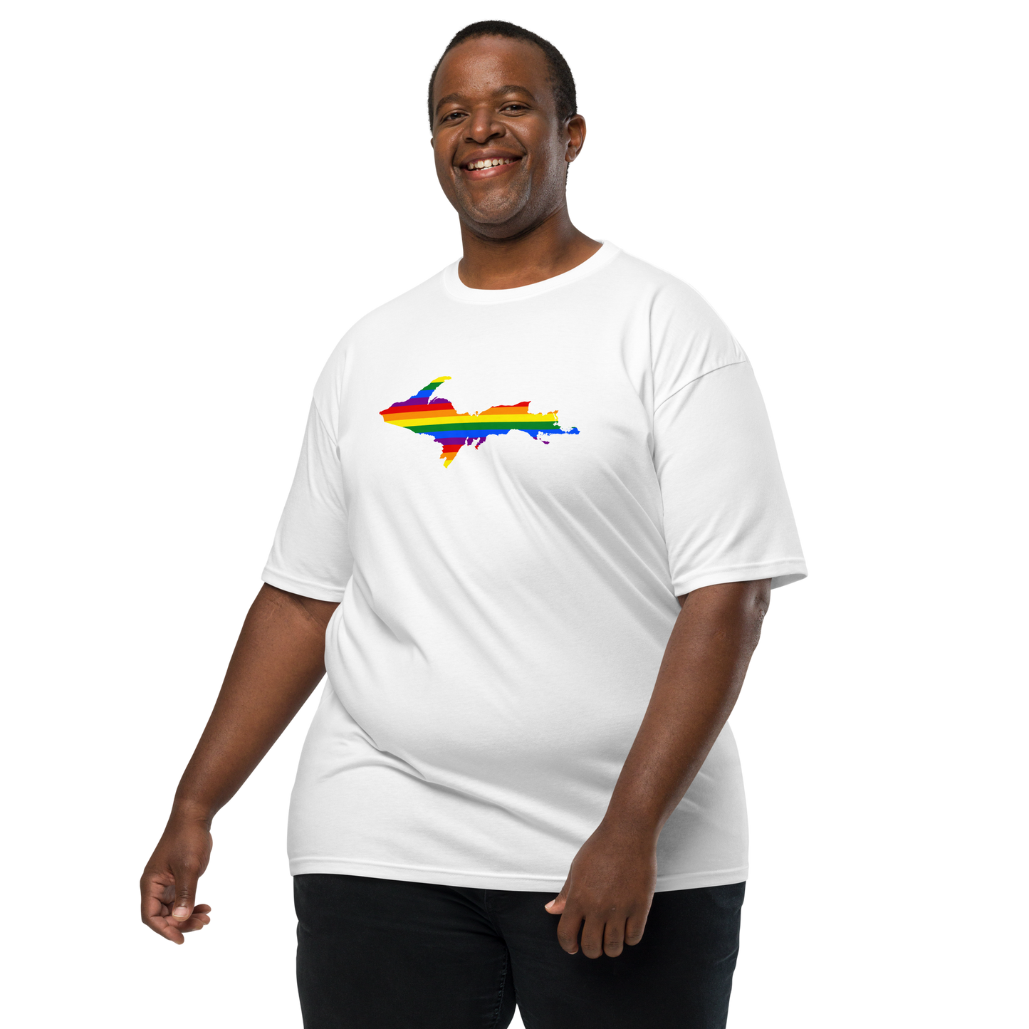 Michigan Upper Peninsula T-Shirt (w/ UP Rainbow Pride Flag) | Men's Heavyweight