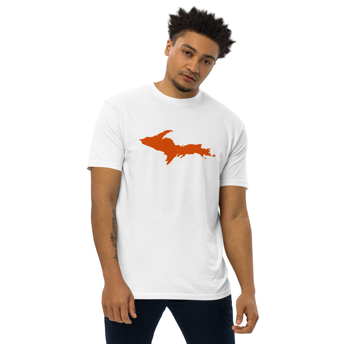 Michigan Upper Peninsula T-Shirt (w/ Orange Outline) | Men's Heavyweight