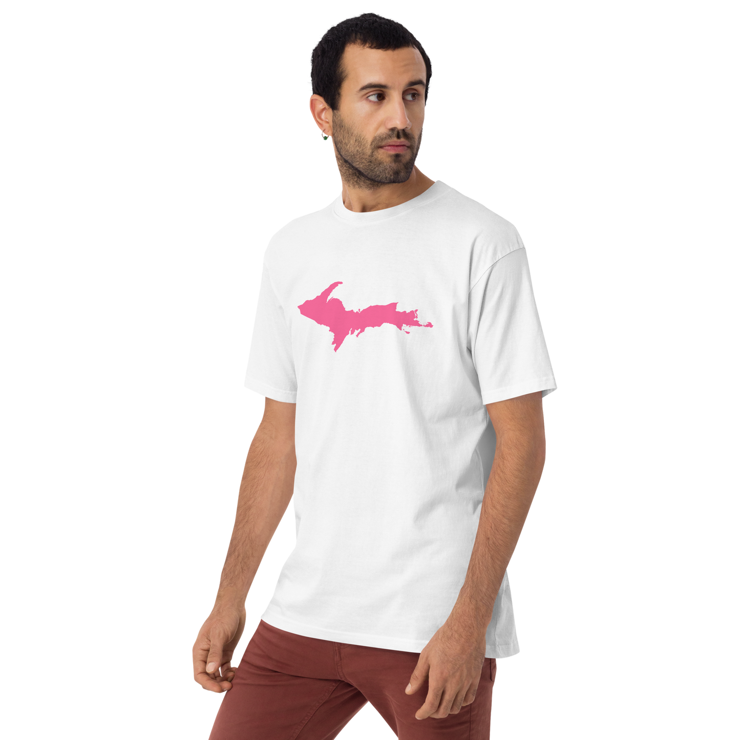 Michigan Upper Peninsula T-Shirt (w/ Pink UP Outline) | Men's Heavyweight