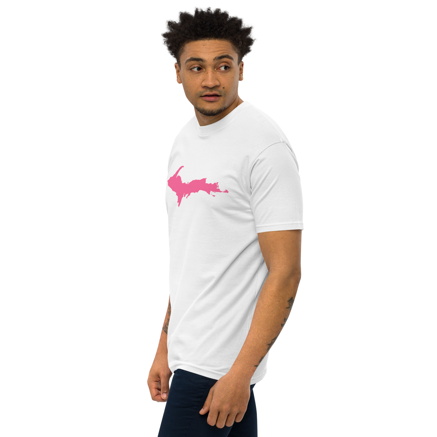 Michigan Upper Peninsula T-Shirt (w/ Pink UP Outline) | Men's Heavyweight