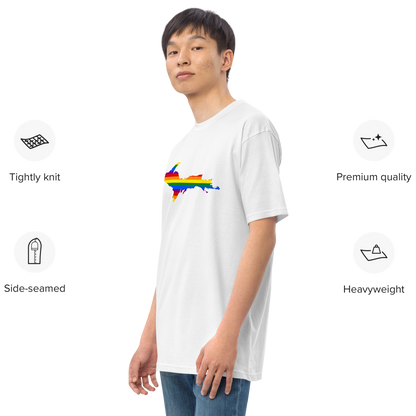 Michigan Upper Peninsula T-Shirt (w/ UP Rainbow Pride Flag) | Men's Heavyweight