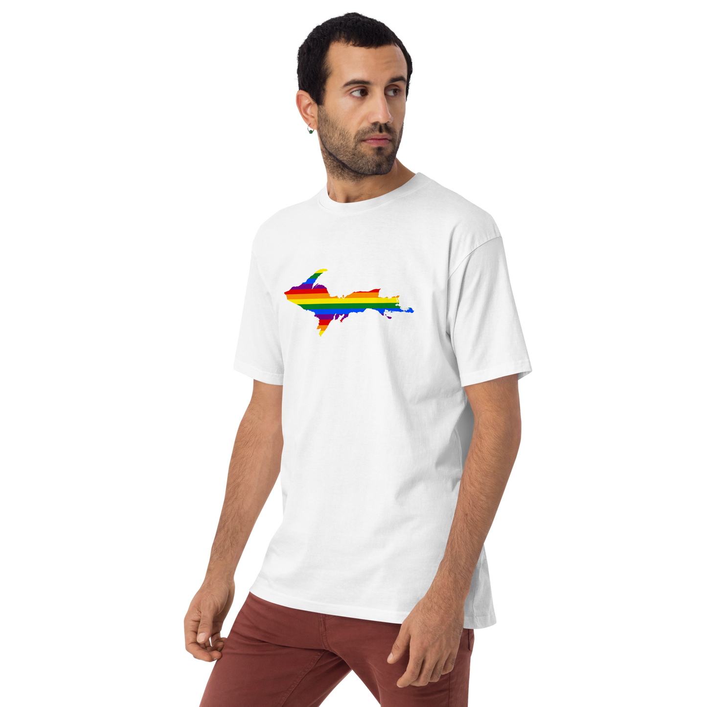 Michigan Upper Peninsula T-Shirt (w/ UP Rainbow Pride Flag) | Men's Heavyweight