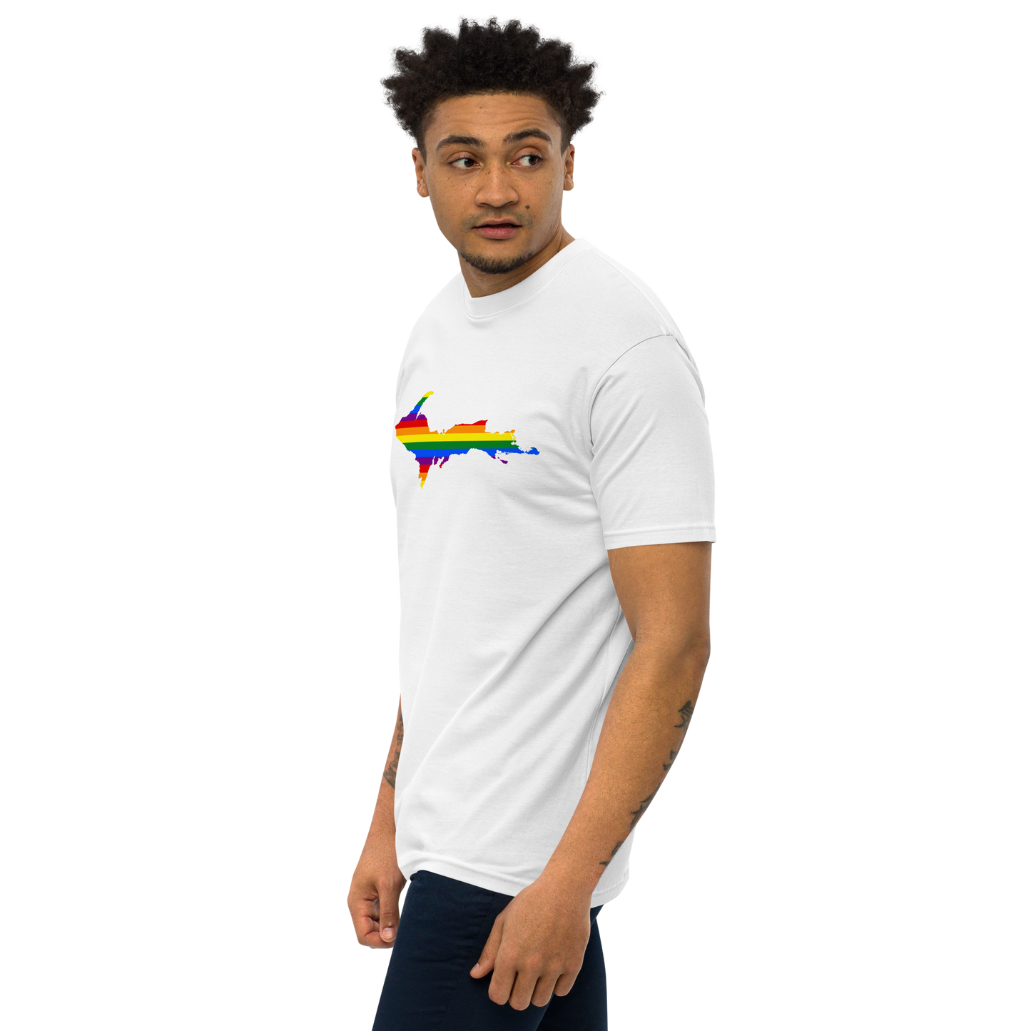 Michigan Upper Peninsula T-Shirt (w/ UP Rainbow Pride Flag) | Men's Heavyweight