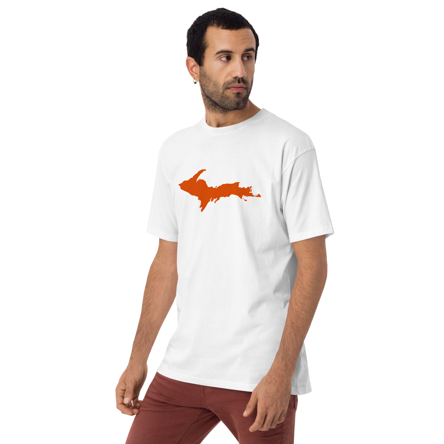 Michigan Upper Peninsula T-Shirt (w/ Orange Outline) | Men's Heavyweight