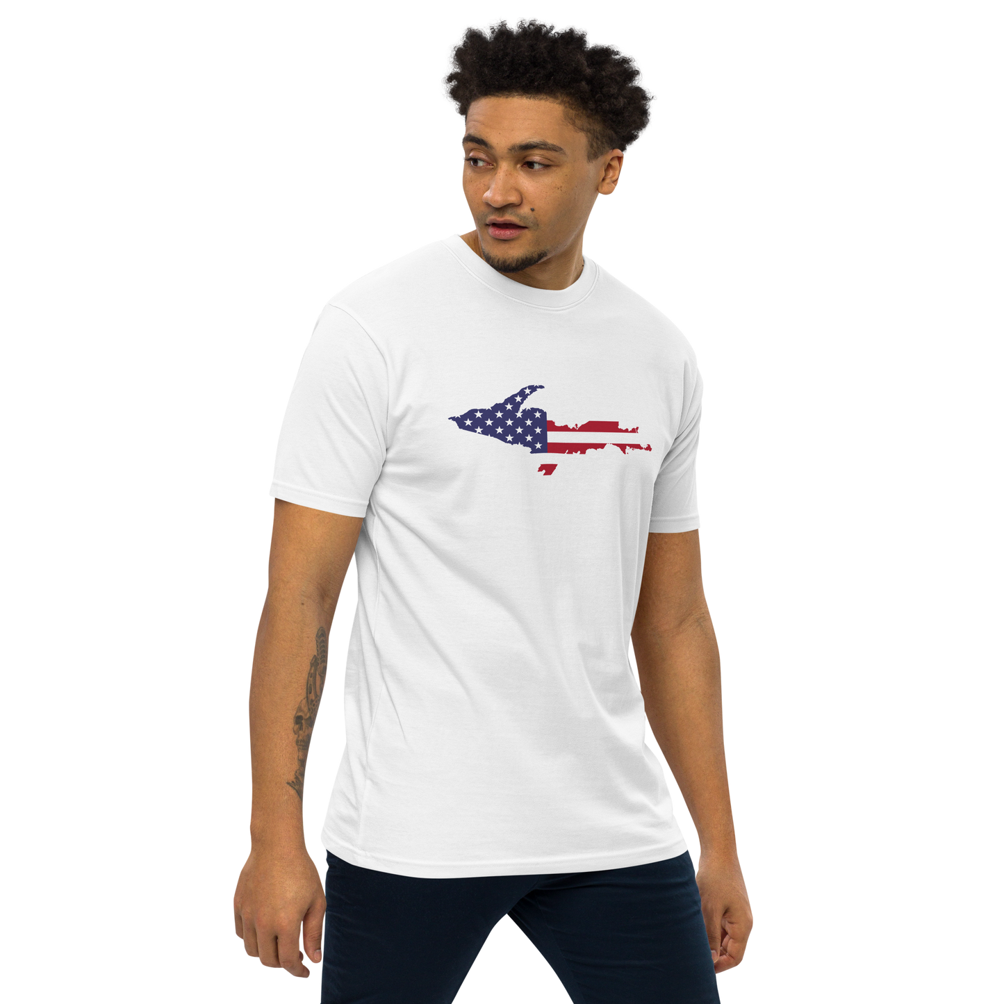 Michigan Upper Peninsula T-Shirt (w/ UP USA Flag) | Men's Heavyweight