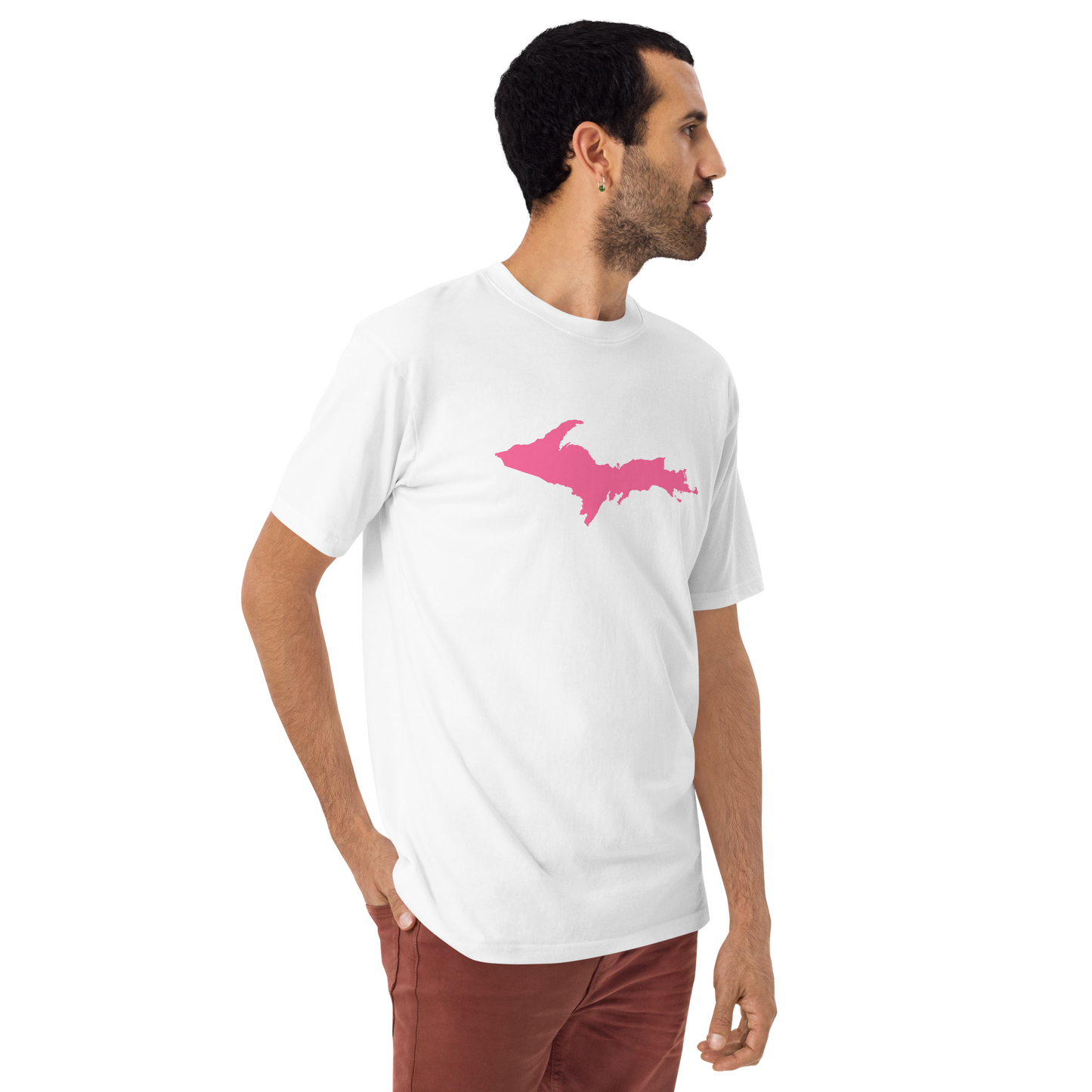 Michigan Upper Peninsula T-Shirt (w/ Pink UP Outline) | Men's Heavyweight