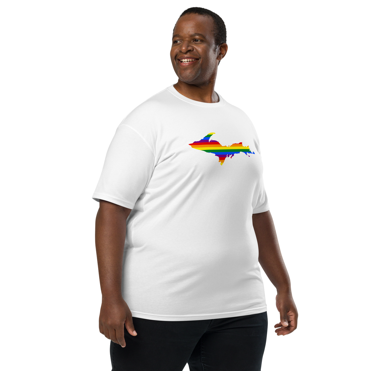 Michigan Upper Peninsula T-Shirt (w/ UP Rainbow Pride Flag) | Men's Heavyweight