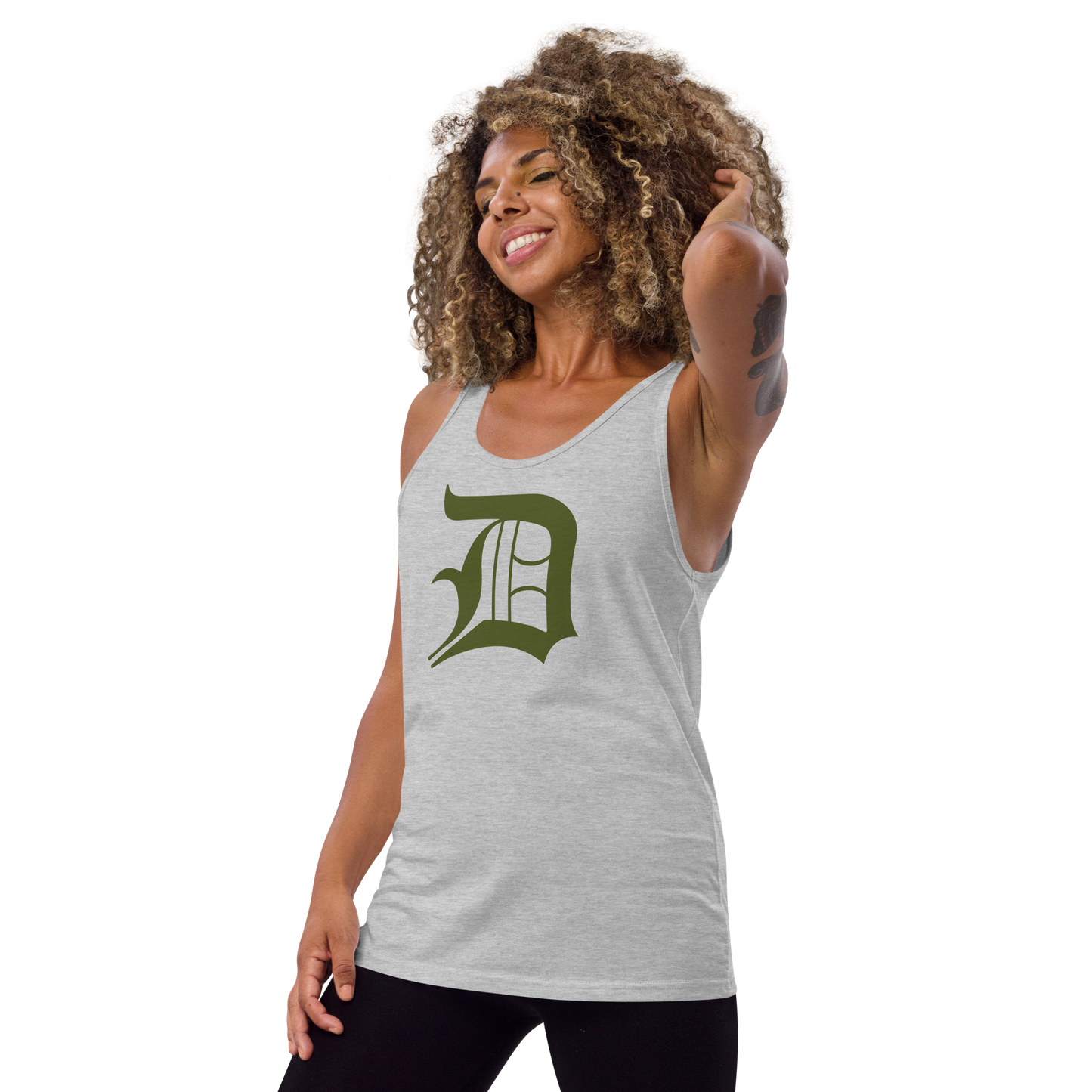 Detroit 'Old English D' Tank Top (Army Green) | Unisex Jersey