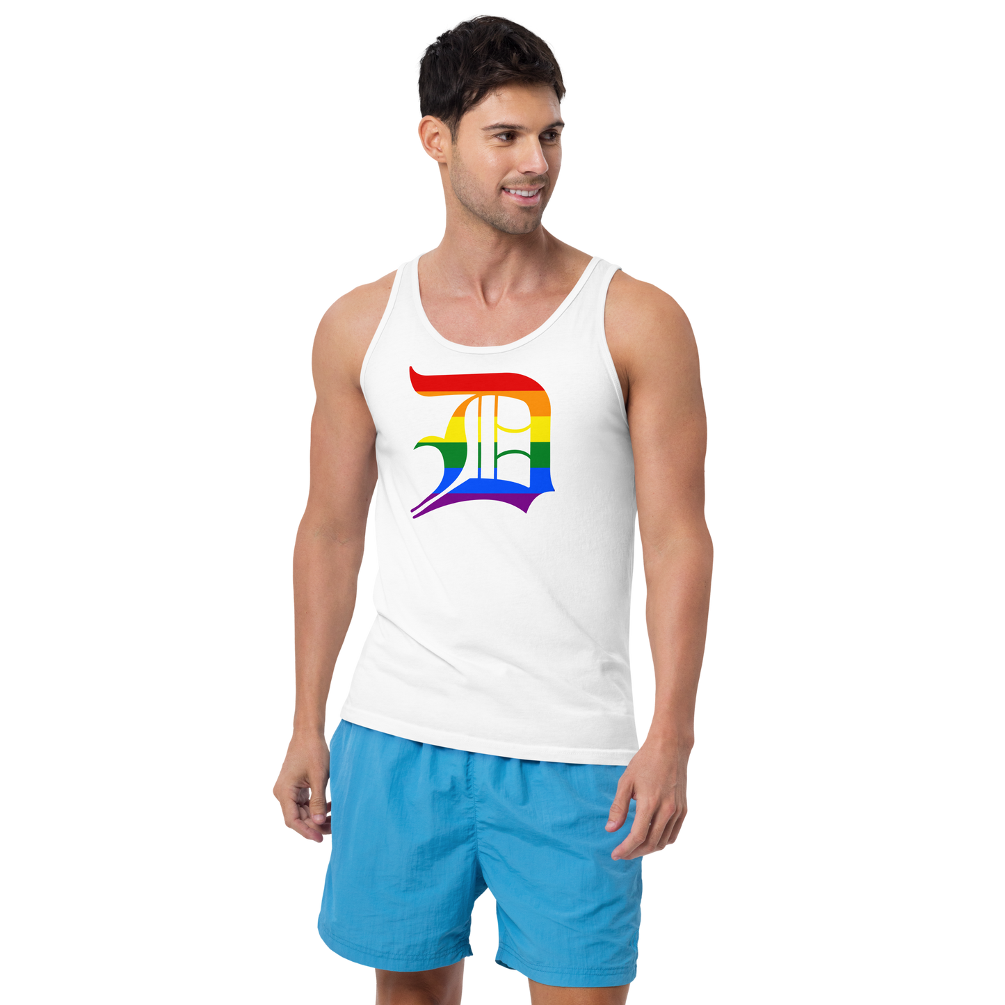 Detroit 'Old English D' Tank Top (Rainbow Pride Edition) | Unisex Jersey