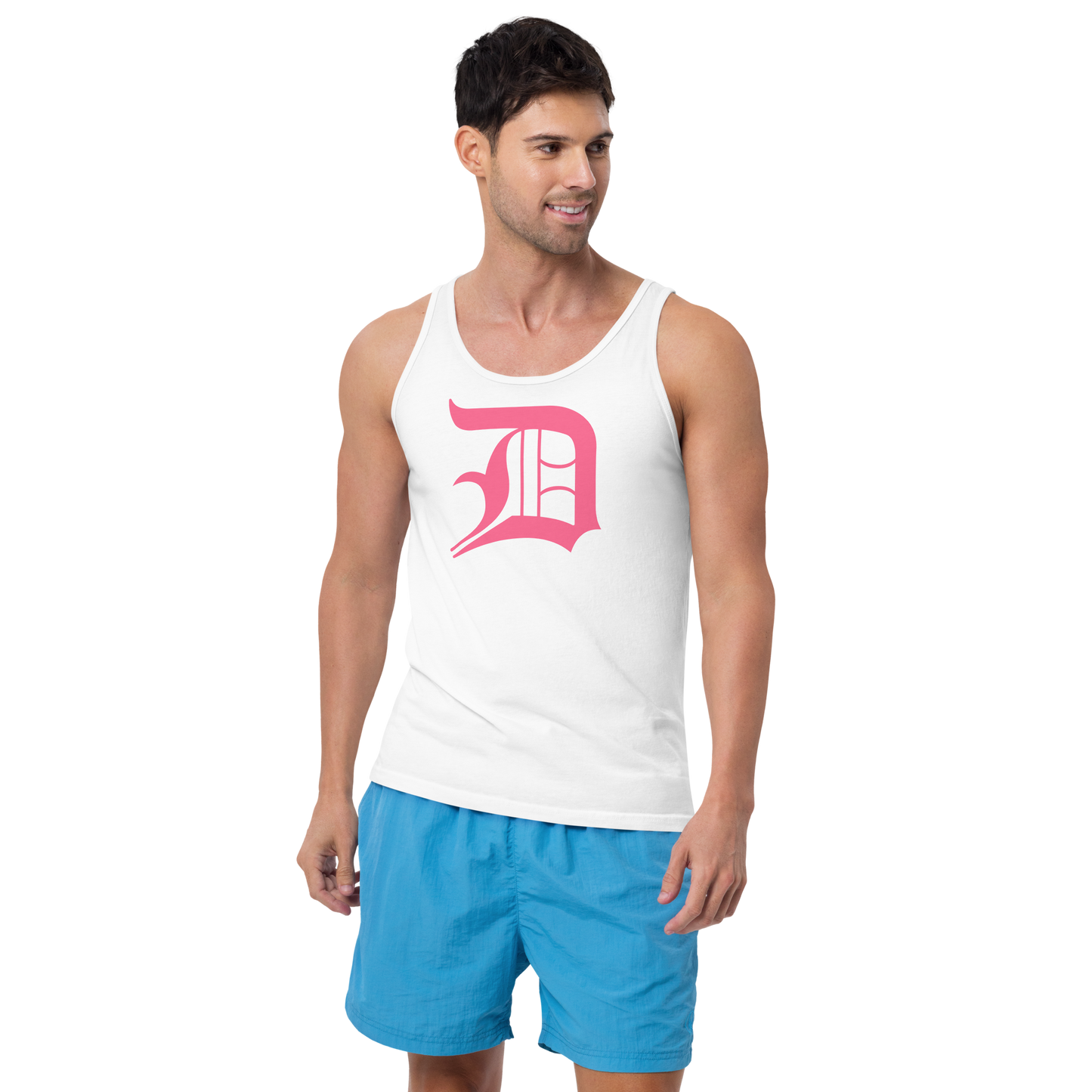 Detroit 'Old English D' Tank Top (Rhodochrosite Pink) | Unisex Jersey