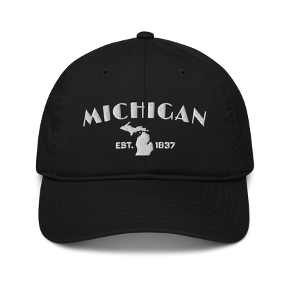 'Michigan EST 1837' Classic Baseball Cap (Theatrical Art Deco Font)