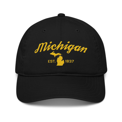 'Michigan EST. 1837' Classic Baseball Cap (Script Font) | Gold