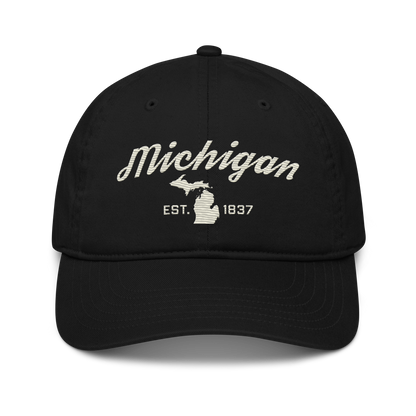 'Michigan EST. 1837' Classic Baseball Cap (Script Font) | Ivory White