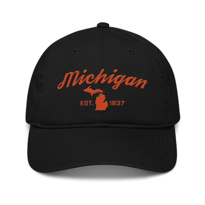 'Michigan EST. 1837' Classic Baseball Cap (Script Font) | Maple Leaf Orange