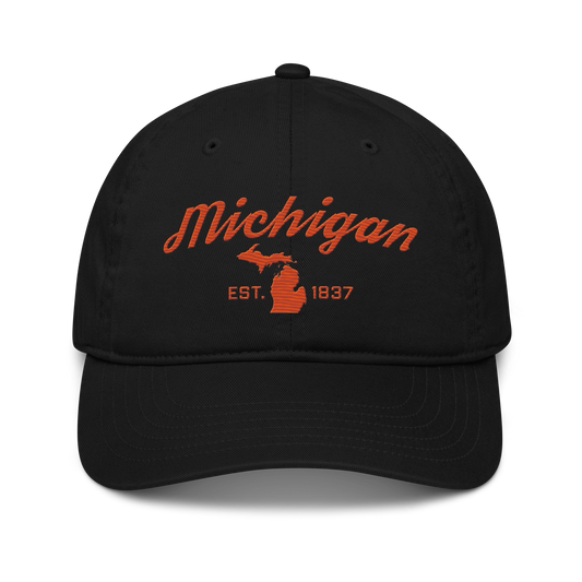 'Michigan EST. 1837' Classic Baseball Cap (Script Font) | Maple Leaf Orange