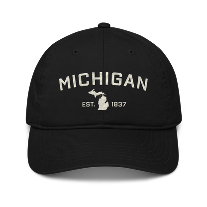 'Michigan EST. 1837' Classic Baseball Cap (Athletic Font) | Ivory White