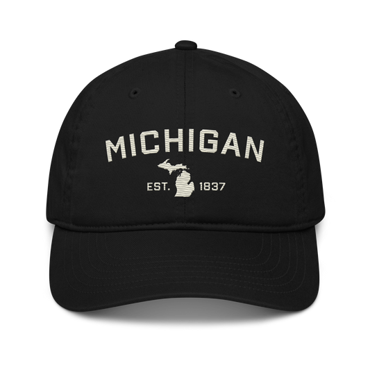 'Michigan EST. 1837' Classic Baseball Cap (Athletic Font) | Ivory White