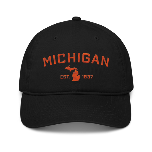 'Michigan EST. 1837' Classic Baseball Cap (Athletic Font) | Maple Leaf Orange