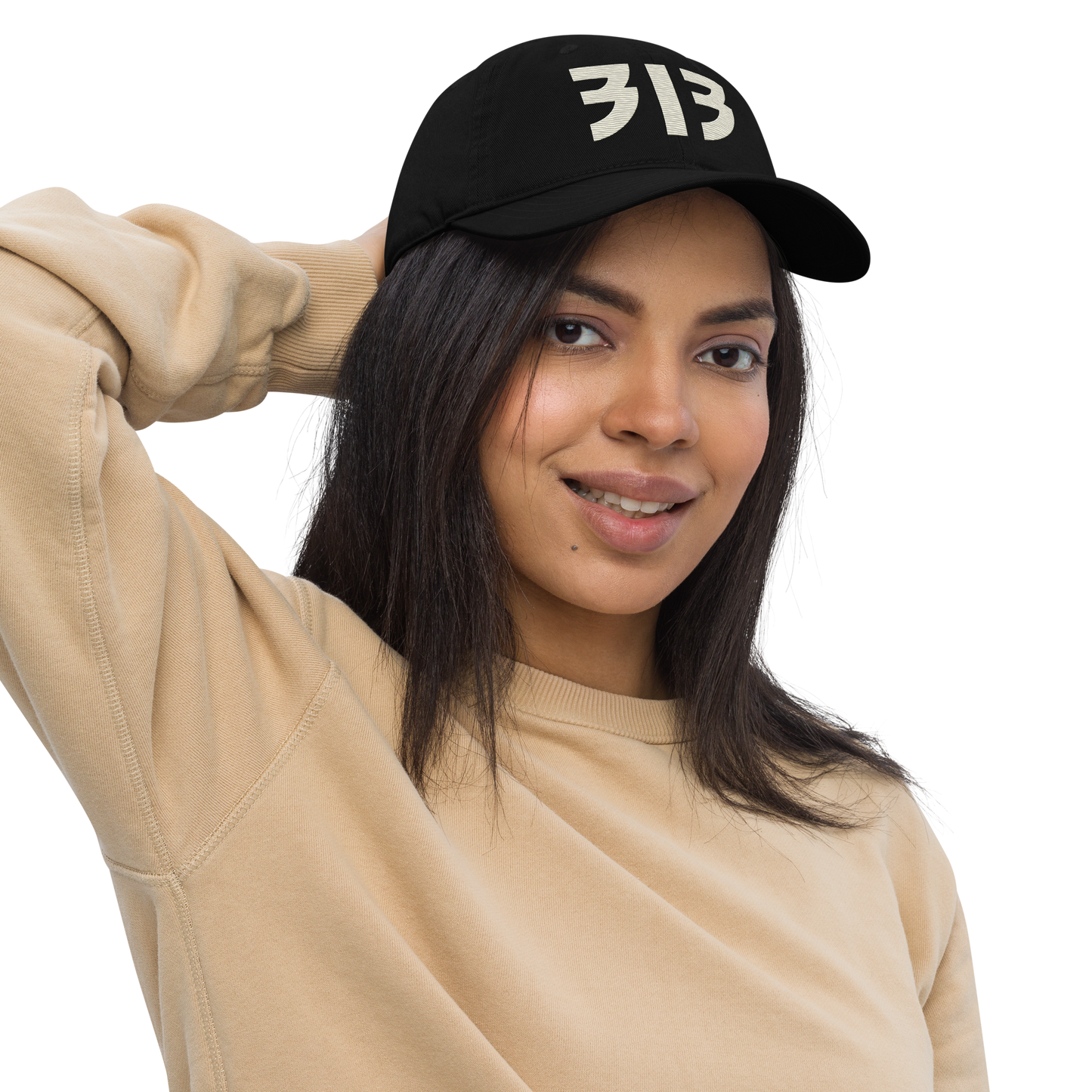 Detroit '313' Classic Baseball Cap (Glam Font) | Ivory White