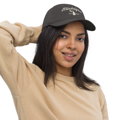 'Michigan EST. 1837' Classic Baseball Cap (Script Font) | Ivory White