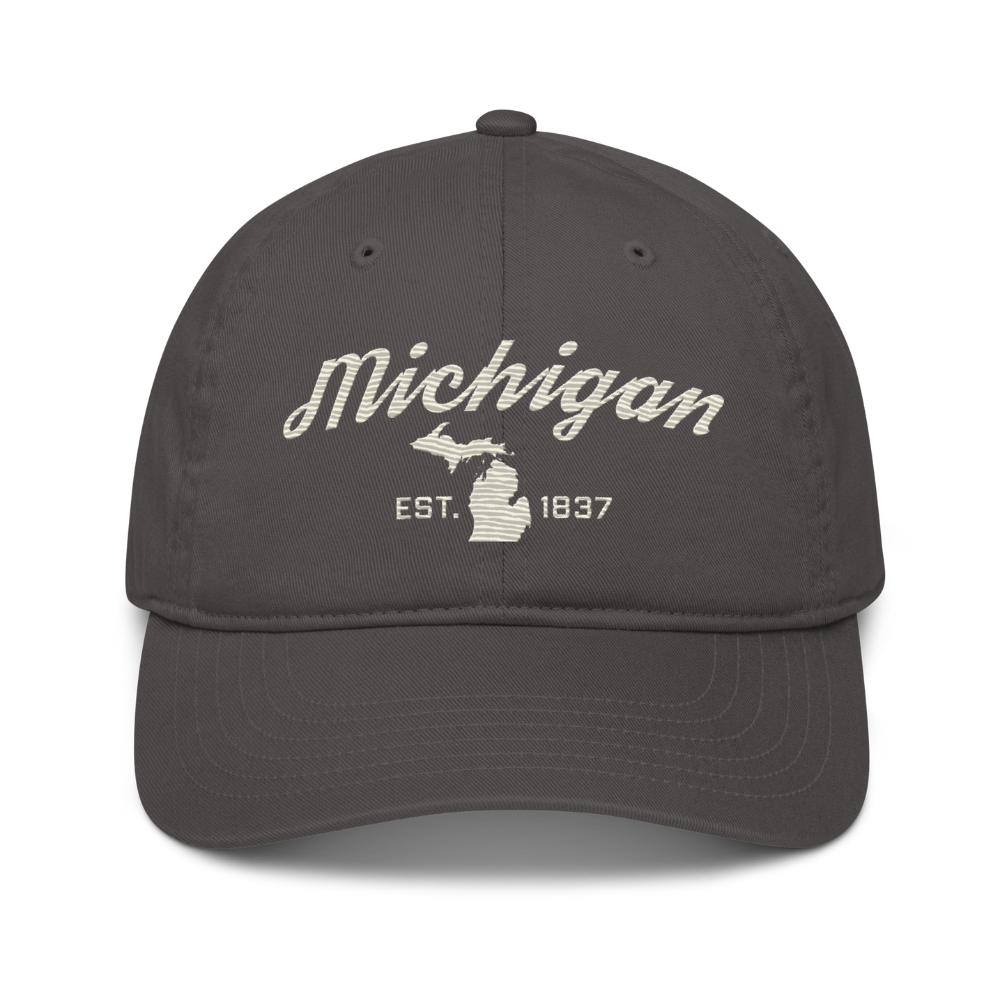 'Michigan EST. 1837' Classic Baseball Cap (Script Font) | Ivory White