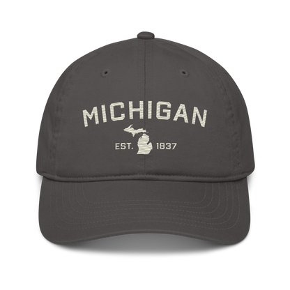 'Michigan EST. 1837' Classic Baseball Cap (Athletic Font) | Ivory White