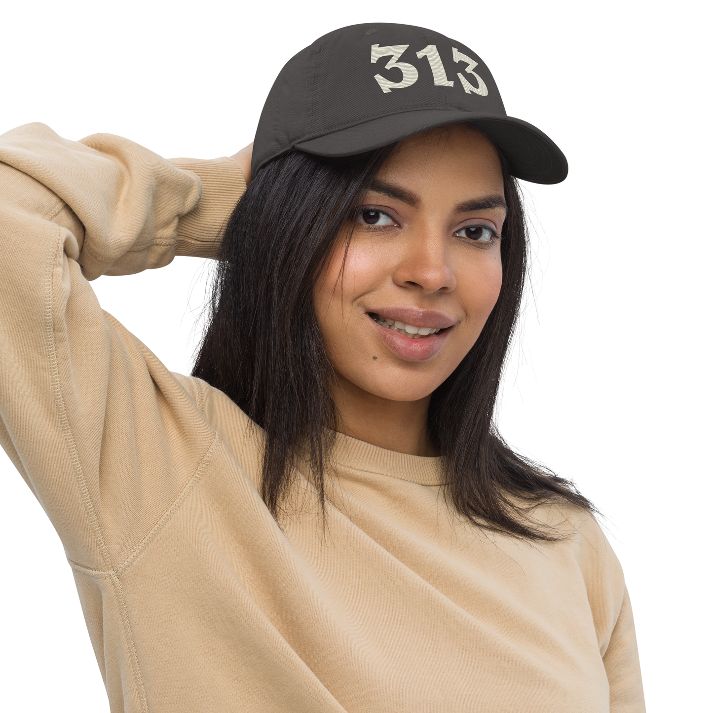 Detroit '313' Classic Baseball Cap (Angry Font) | Ivory White