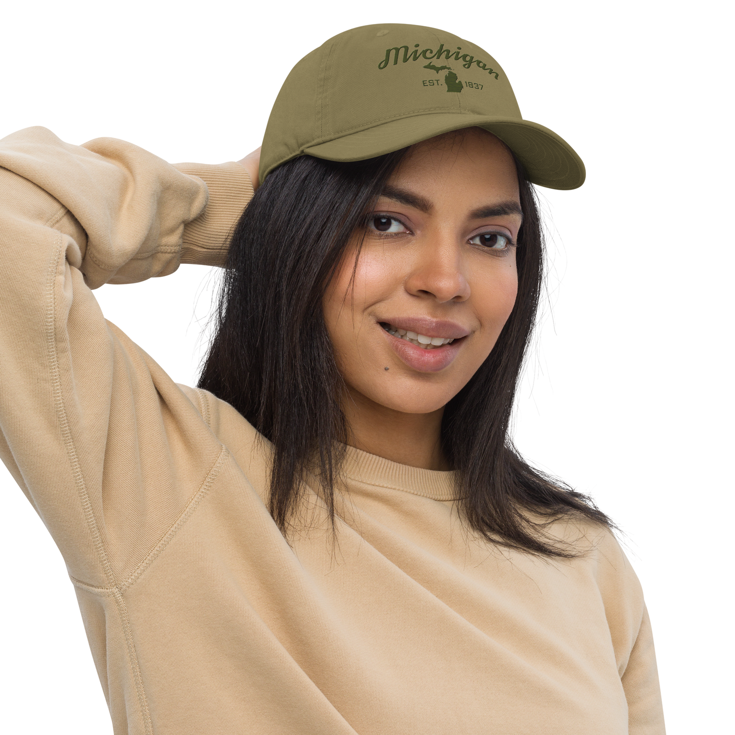 'Michigan EST. 1837' Classic Baseball Cap (Script Font) | Army Green