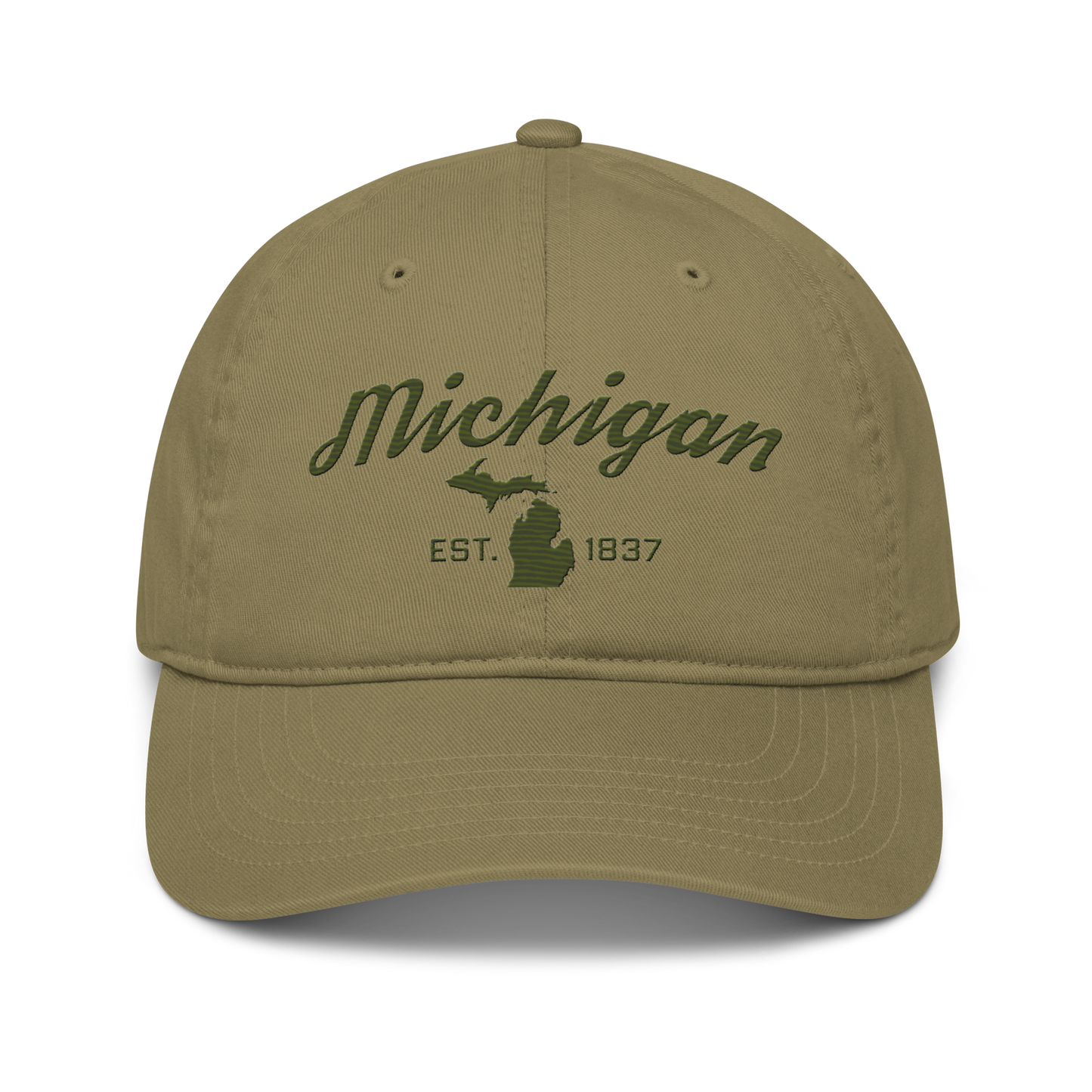 'Michigan EST. 1837' Classic Baseball Cap (Script Font) | Army Green