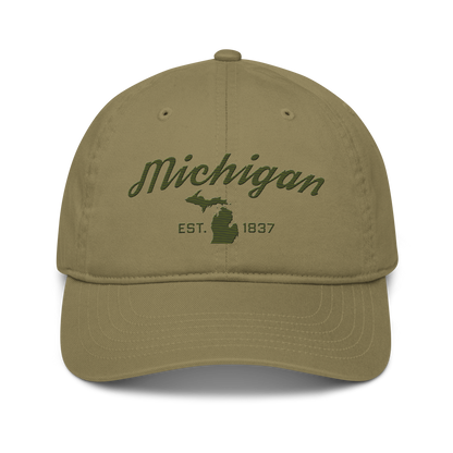 'Michigan EST. 1837' Classic Baseball Cap (Script Font) | Army Green