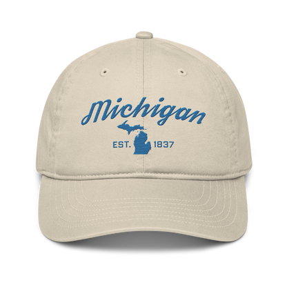 'Michigan EST. 1837' Classic Baseball Cap (Script Font) | Superior Blue