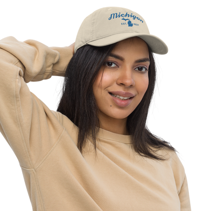 'Michigan EST. 1837' Classic Baseball Cap (Script Font) | Superior Blue