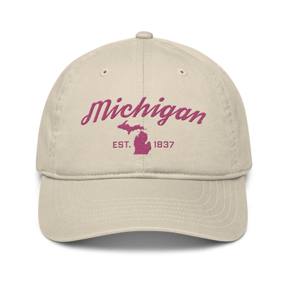 'Michigan EST. 1837' Classic Baseball Cap (Script Font) | Apple Blossom Pink