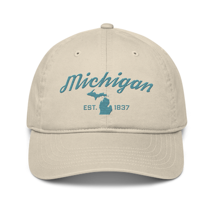 'Michigan EST. 1837' Classic Baseball Cap (Script Font) | Huron Blue