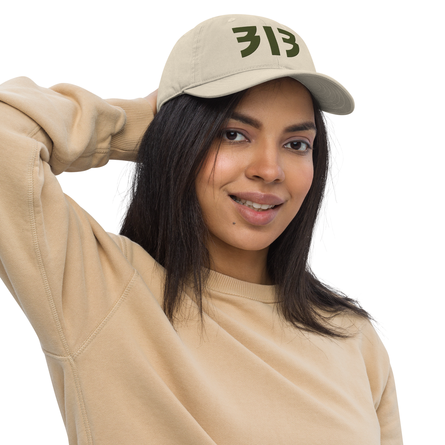 Detroit '313' Classic Baseball Cap (Glam Font) | Army Green