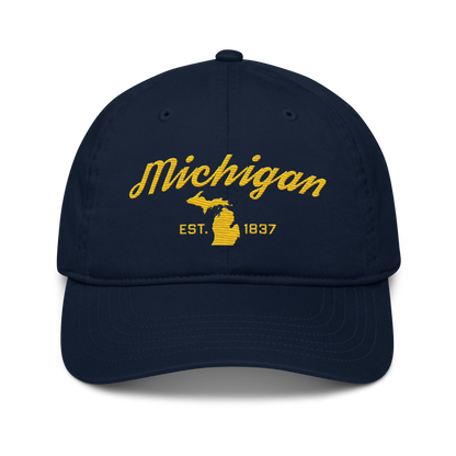 'Michigan EST. 1837' Classic Baseball Cap (Script Font) | Gold