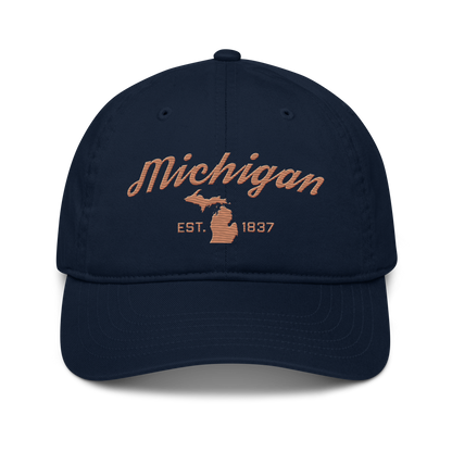 'Michigan EST. 1837' Classic Baseball Cap (Script Font) | Copper