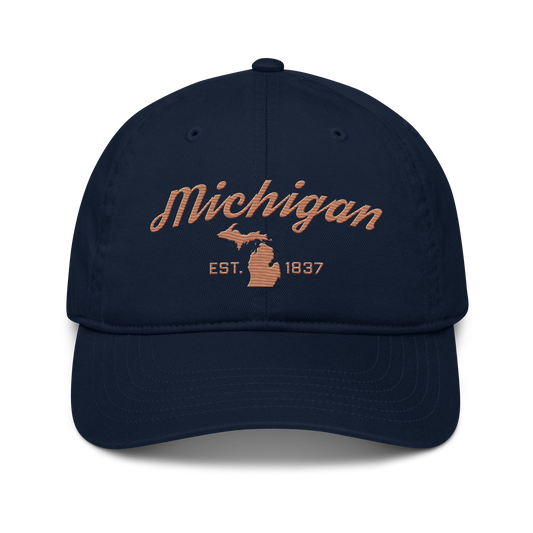 'Michigan EST. 1837' Classic Baseball Cap (Script Font) | Copper