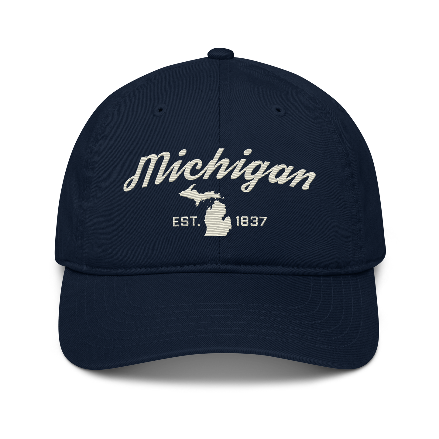 'Michigan EST. 1837' Classic Baseball Cap (Script Font) | Ivory White