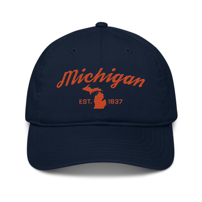 'Michigan EST. 1837' Classic Baseball Cap (Script Font) | Maple Leaf Orange