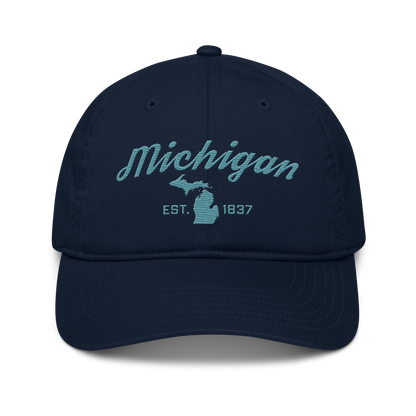 'Michigan EST. 1837' Classic Baseball Cap (Script Font) | Huron Blue