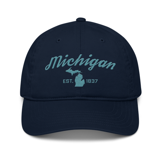 'Michigan EST. 1837' Classic Baseball Cap (Script Font) | Huron Blue