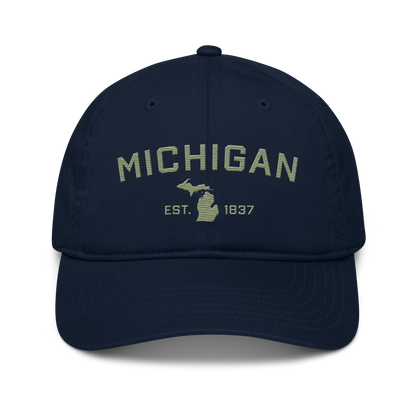 'Michigan EST. 1837' Classic Baseball Cap (Athletic Font) | Beachgrass Green